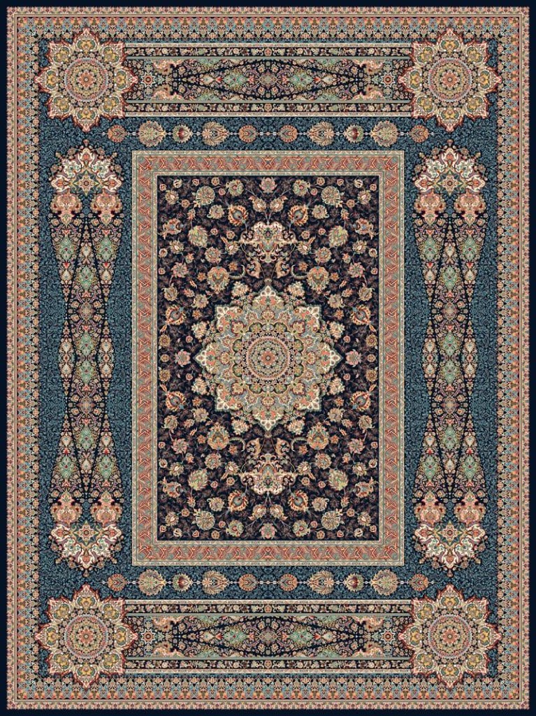 Teal checkered navy border carpet