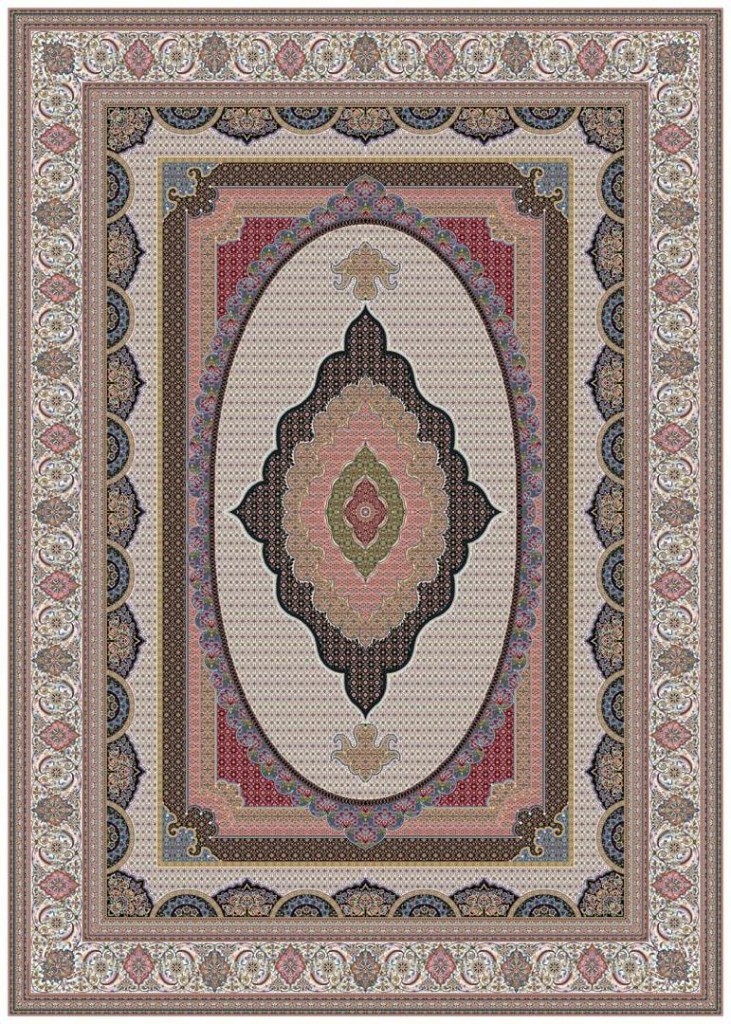 Ivory sage arabesque medallion carpet