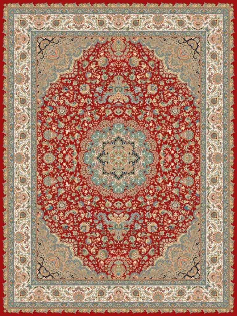 Ornate cream and navy classical carpet